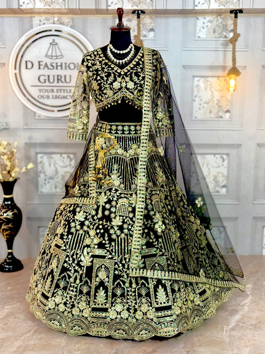 Black Premium Soft Net Lehenga Choli with Sequins Embroidery – Elegant & Stylish Design