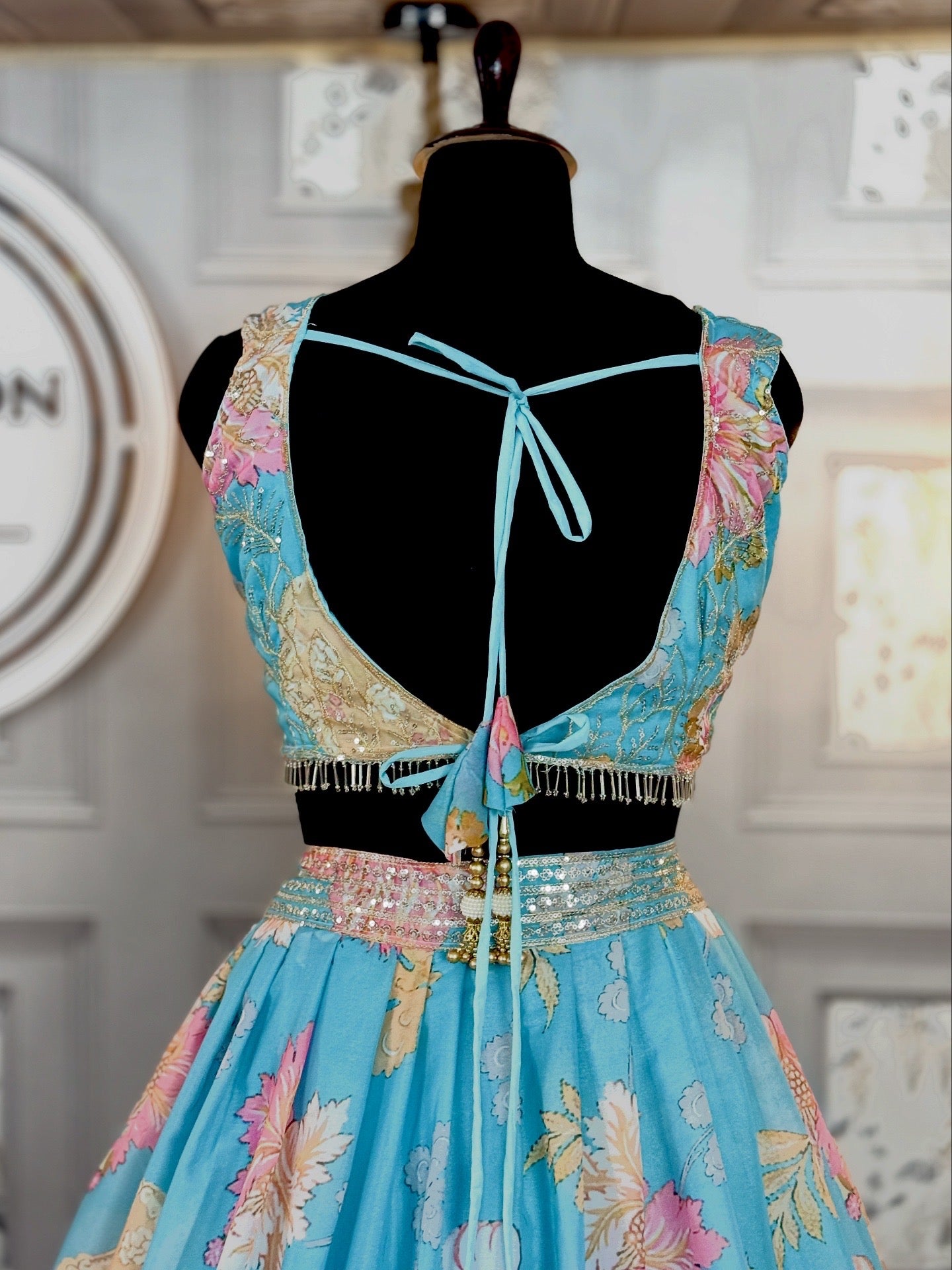 🌸 Turquoise Bloom: Floral Lehenga Set with Embellished Blouse & Dupatta 🌸