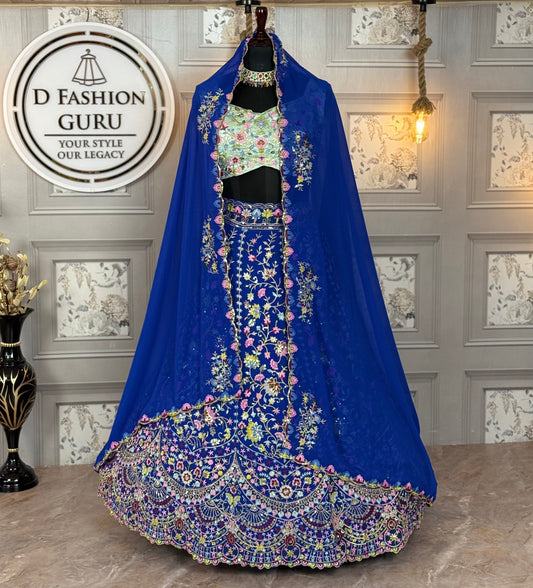 Malai Silk Embroidered Lehenga Choli Set with Sequins Work & Dupatta | 4 Meter Flare | Semi-Stitched