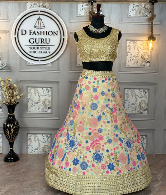 Designer Soft Net Sequins Embroidered Lehenga – Semi-Stitched with Cancan & Dupatta