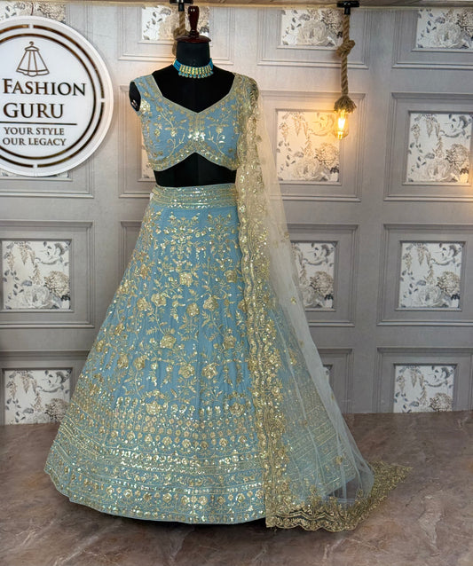 Premium Embroidered Faux Georgette Lehenga Set