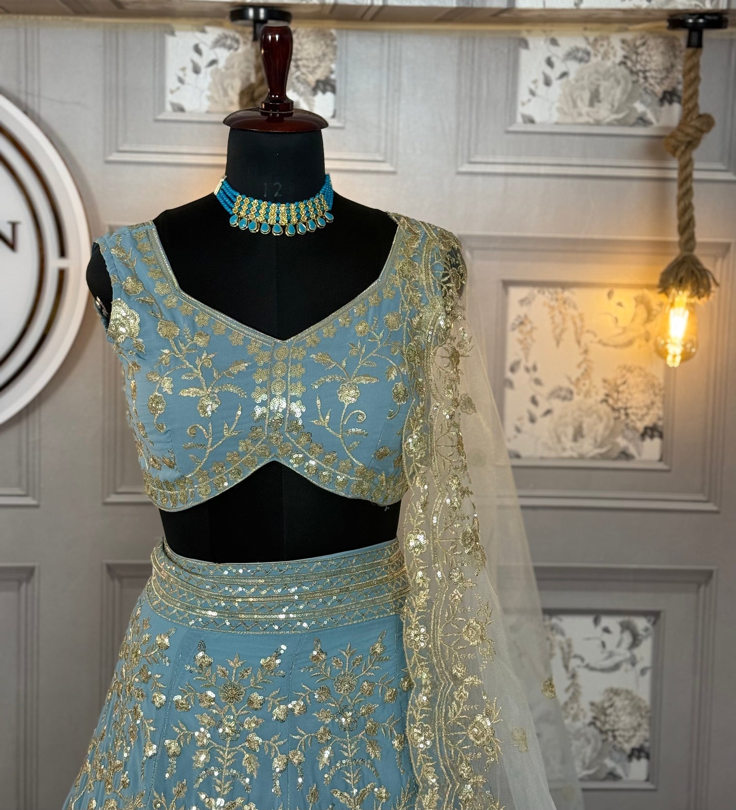 Premium Embroidered Faux Georgette Lehenga Set