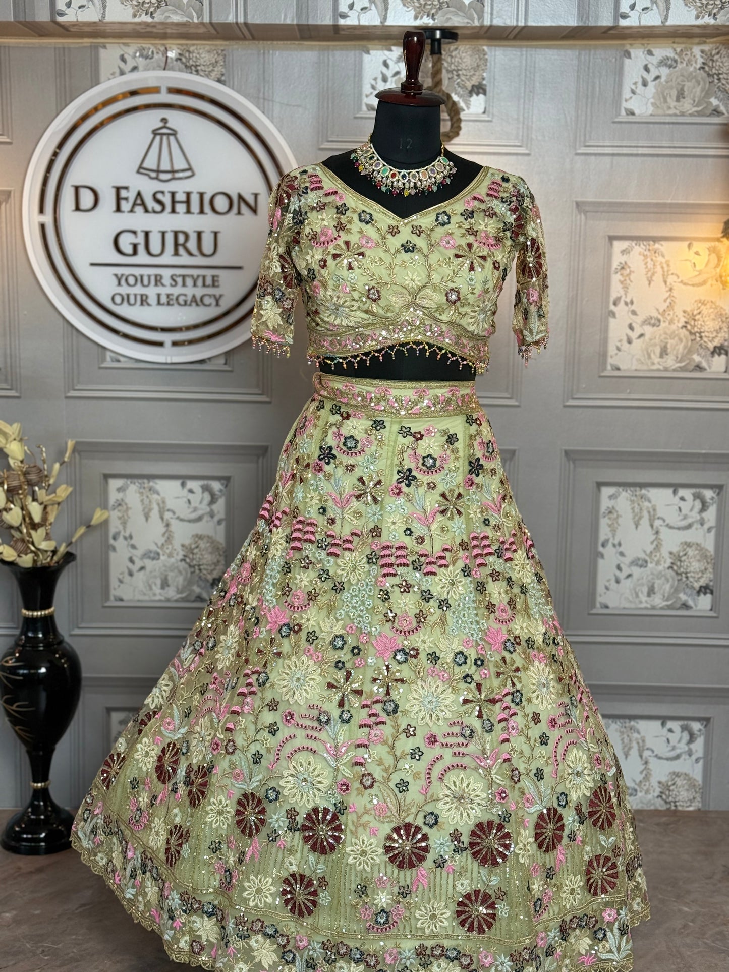 Premium Soft Net Sequins Embroidered Lehenga Choli Set with Dupatta – Semi Stitched – 4 Meter Flare – Elegant Wedding & Festive Wear