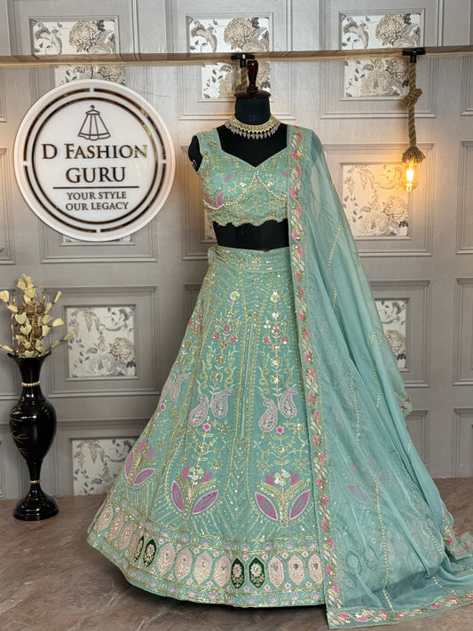 Premium Tabby Silk Lehenga Choli Set with Heavy Coding & Sequins Embroidery, Dupatta Included – Semi-Stitched
