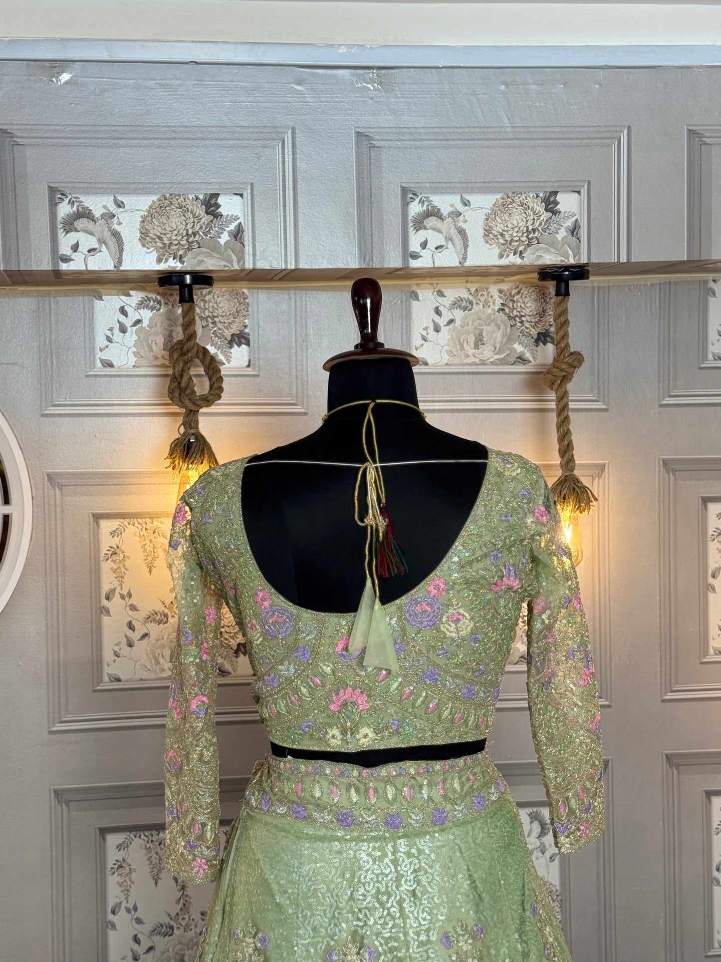 sky green colour Semi-Stitched Butterfly Net Lehenga with Coding Sequins Work
