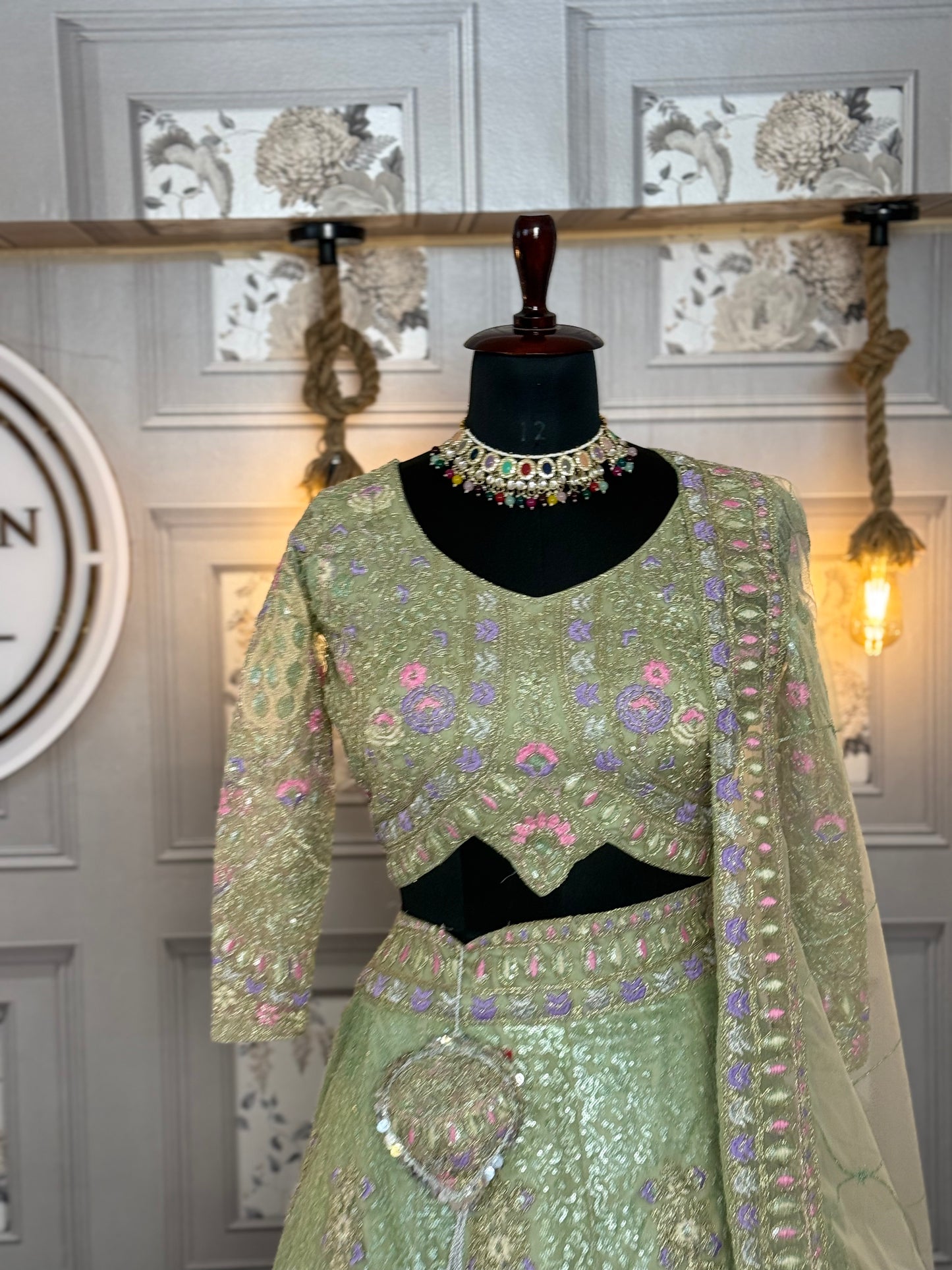 sky green colour Semi-Stitched Butterfly Net Lehenga with Coding Sequins Work