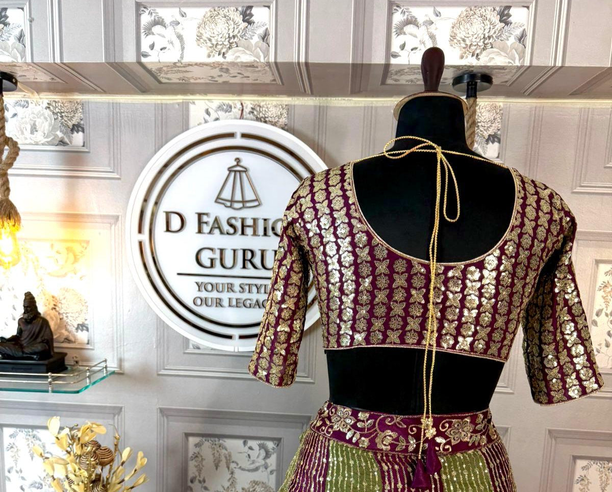 Premium Chinon Silk Lehenga with Sequins Embroidery & Matching Dupatta