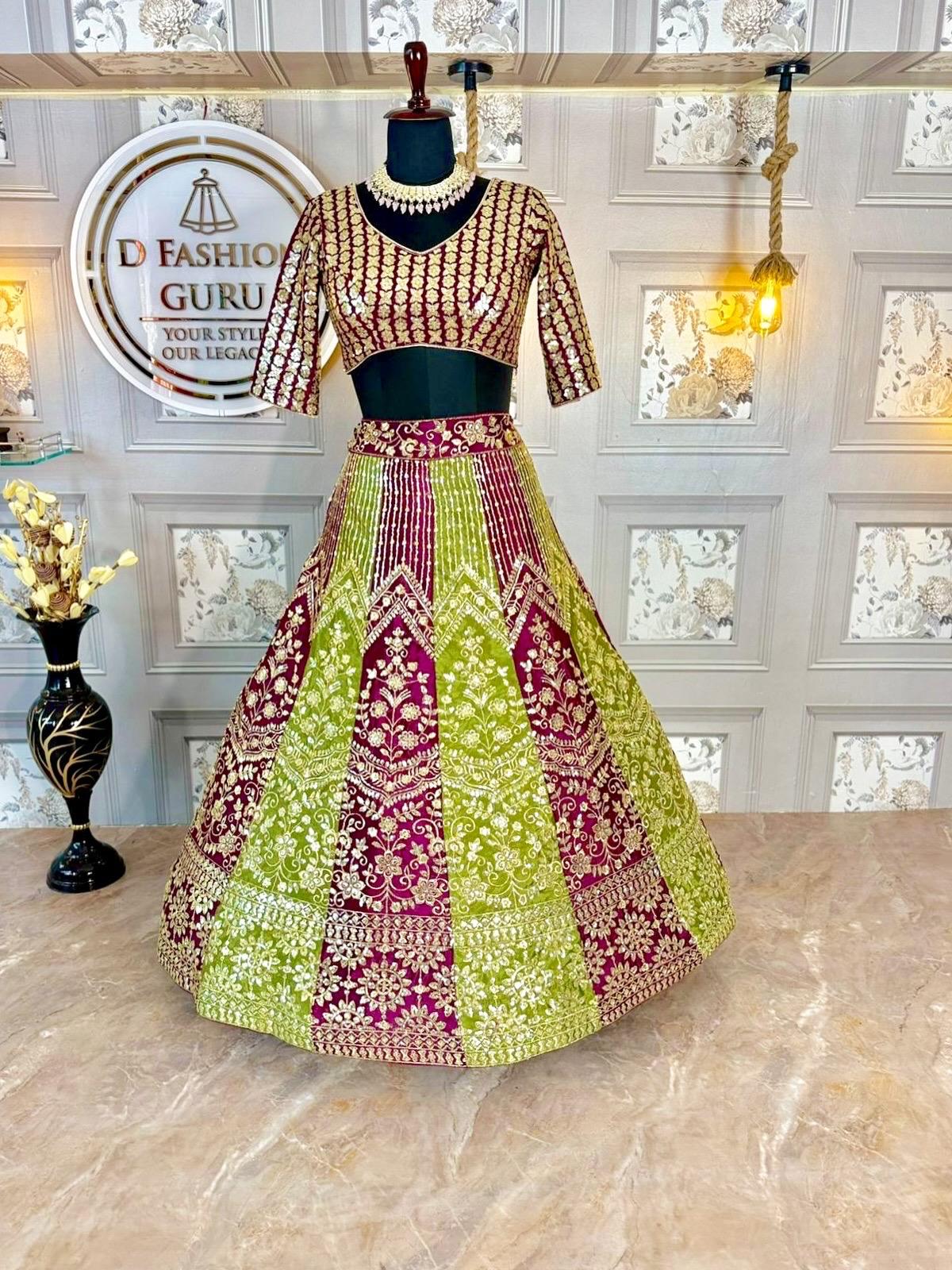 Premium Chinon Silk Lehenga with Sequins Embroidery & Matching Dupatta