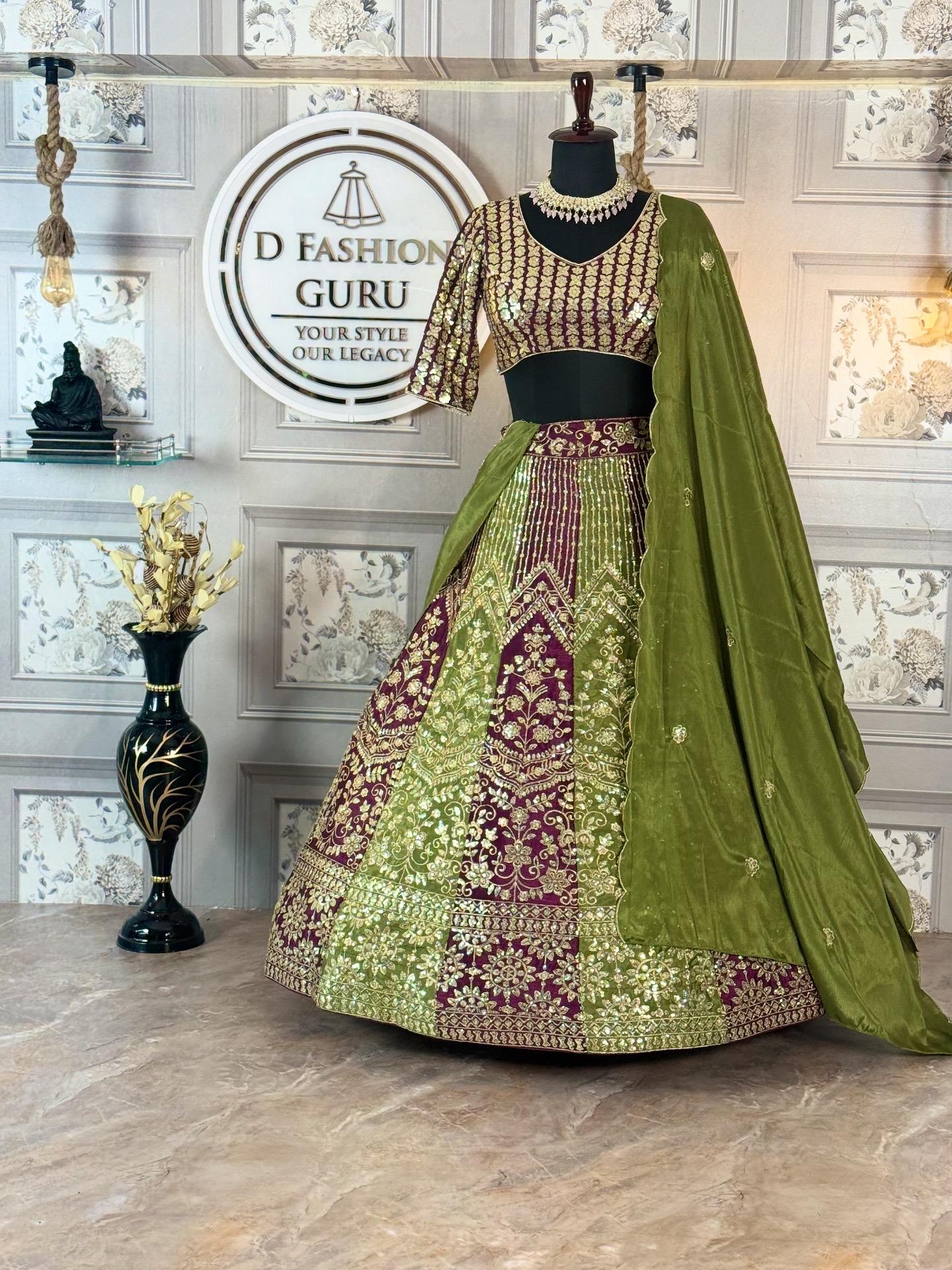 Premium Chinon Silk Lehenga with Sequins Embroidery & Matching Dupatta