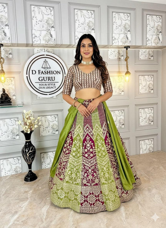 Premium Chinon Silk Lehenga with Sequins Embroidery & Matching Dupatta