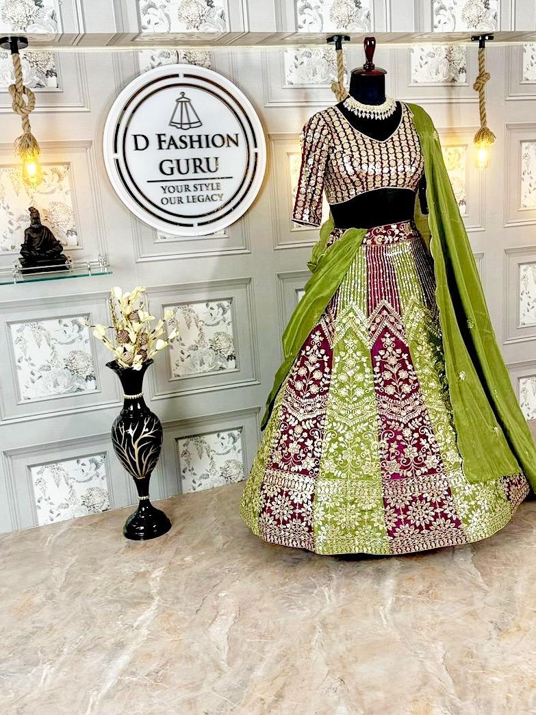 Premium Chinon Silk Lehenga with Sequins Embroidery & Matching Dupatta
