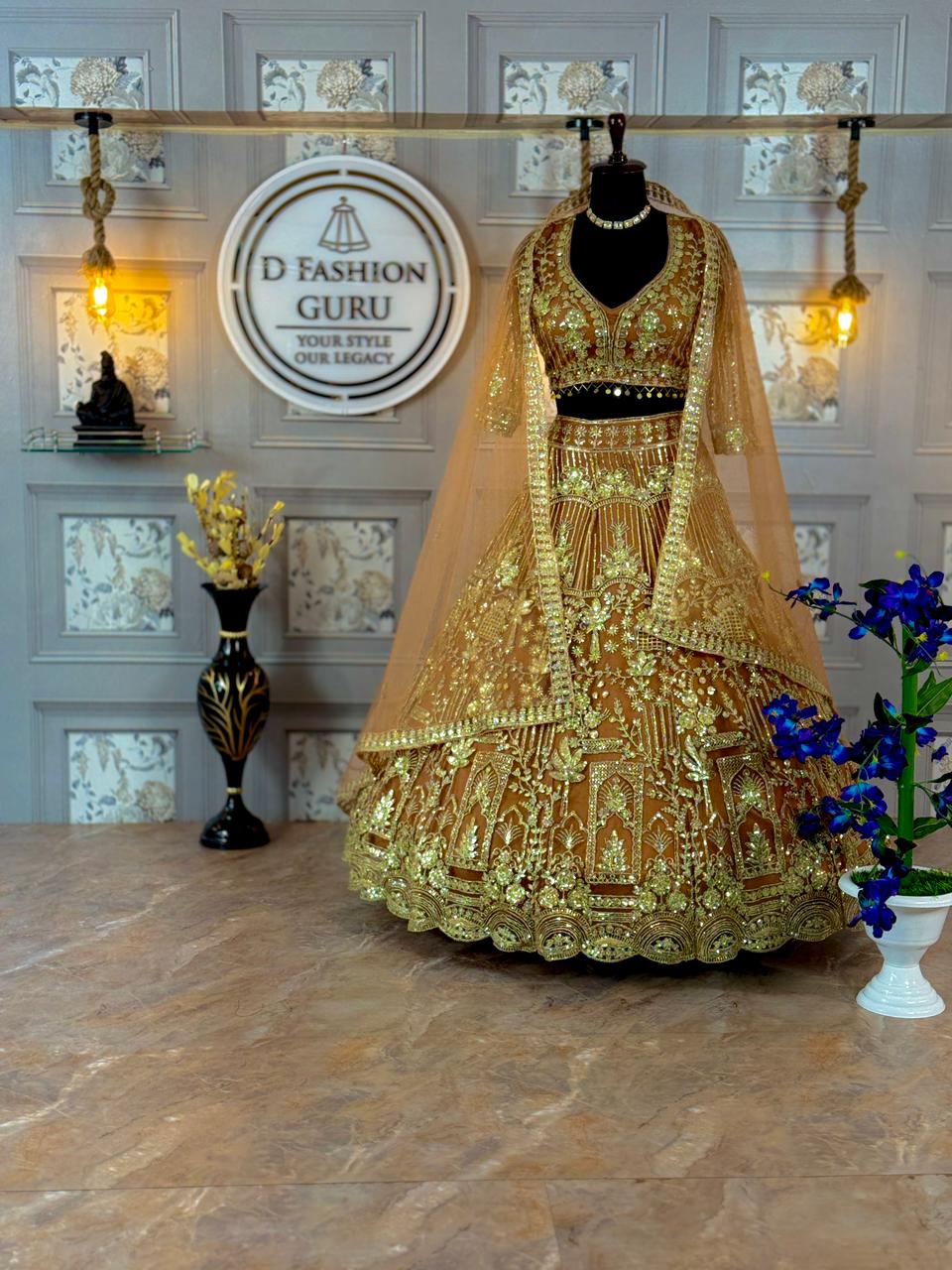 Premium Soft Net Lehenga with Coding Sequins Embroidery & Matching Dupatta