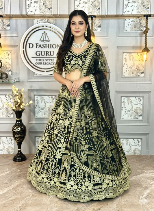 Premium Soft Net Lehenga with Coding Sequins Embroidery & Matching Dupatta