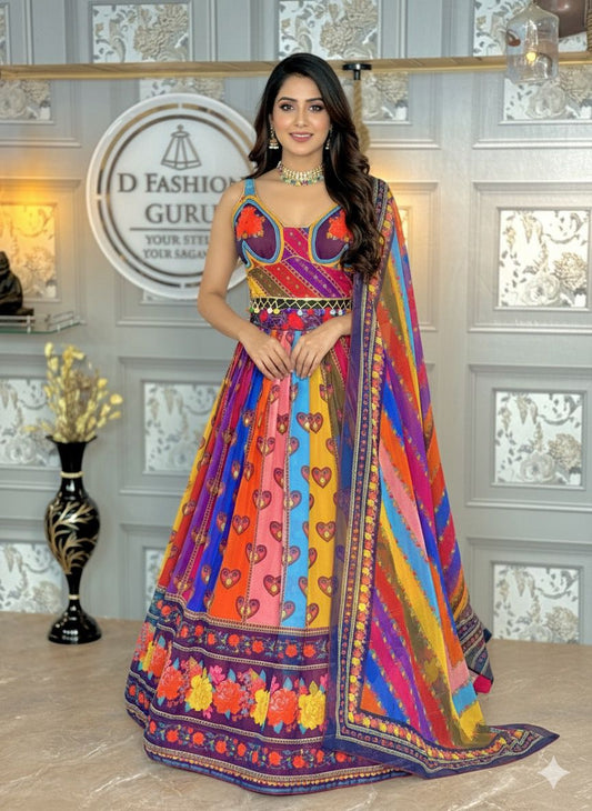 🌸 Designer Faux Georgette Digital Print Lehenga Set 🌸