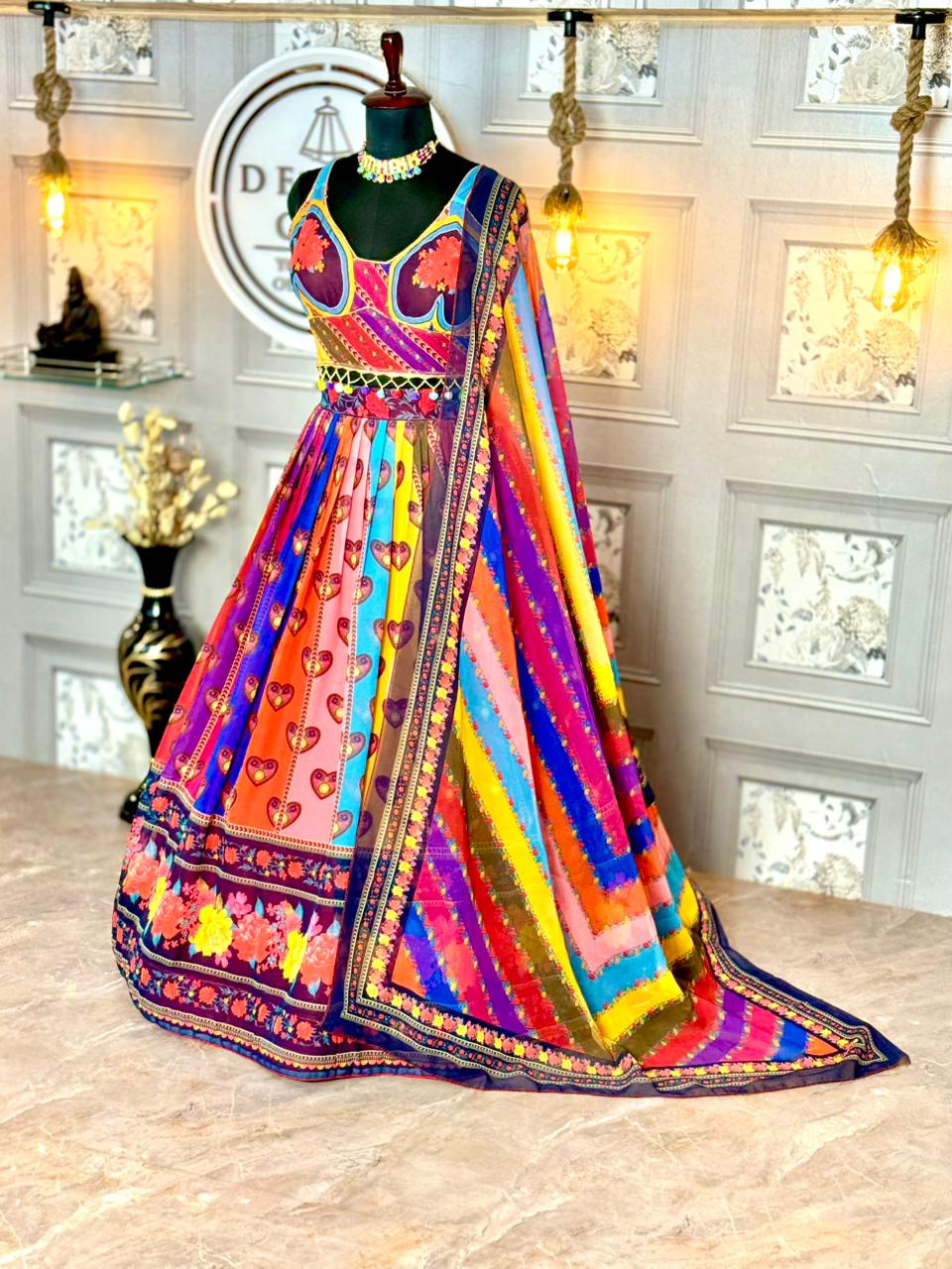 🌸 Designer Faux Georgette Digital Print Lehenga Set 🌸