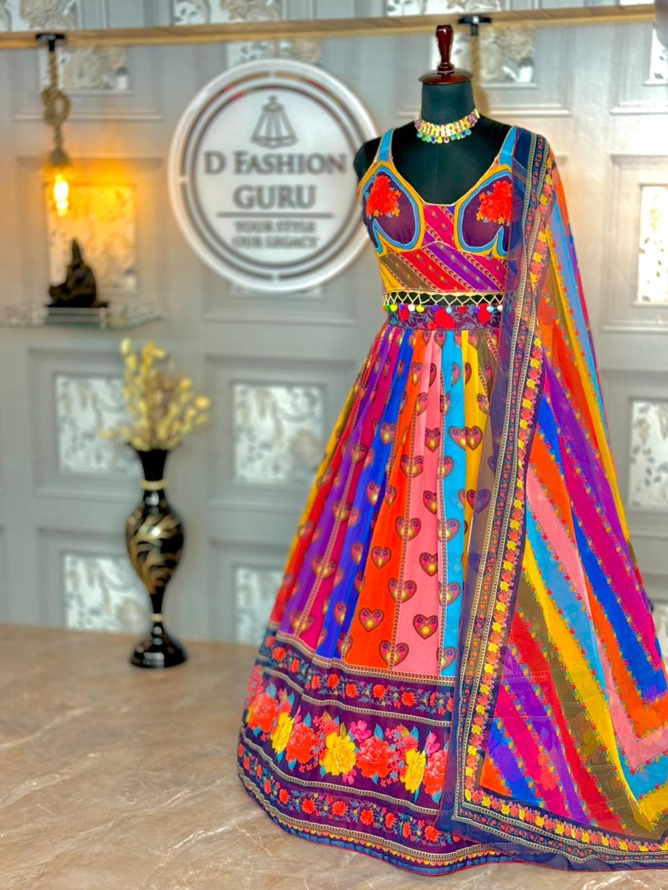🌸 Designer Faux Georgette Digital Print Lehenga Set 🌸