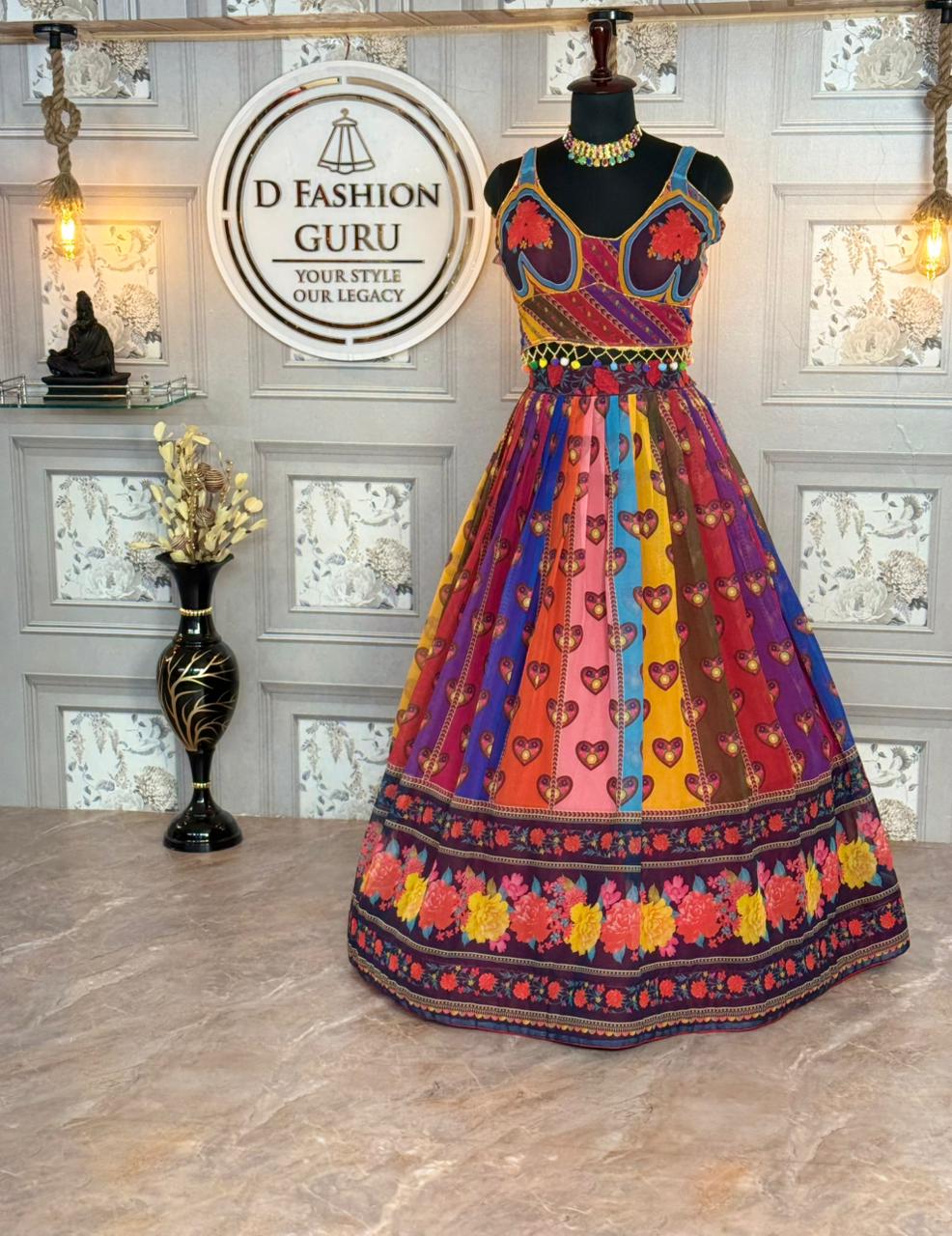 🌸 Designer Faux Georgette Digital Print Lehenga Set 🌸