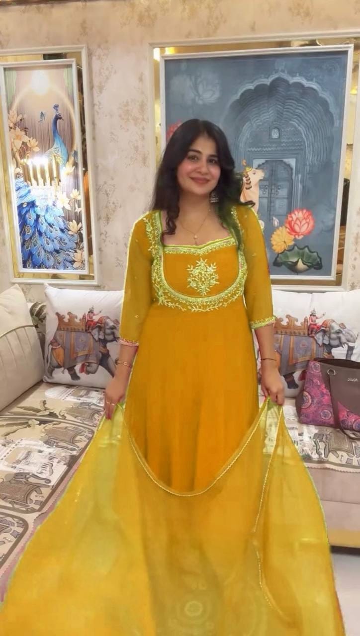 Exclusive Georgette Gown–Pant Set with Elegant Sequence Embroidery-LG-2022  ✨💃 💃✨