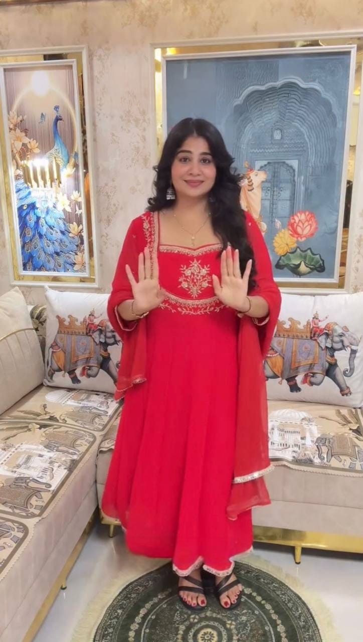 Exclusive Georgette Gown–Pant Set with Elegant Sequence Embroidery-LG-2022  ✨💃 💃✨