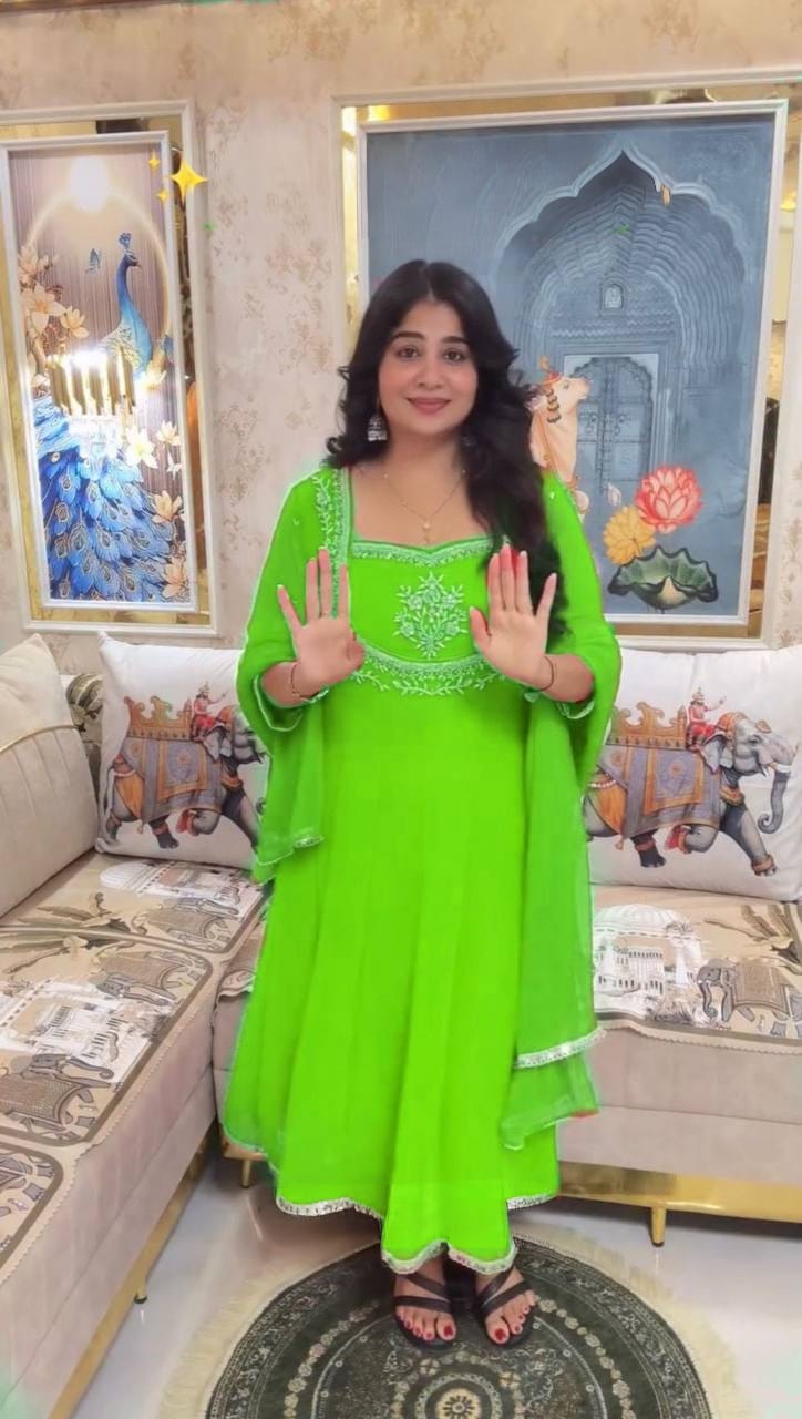 Exclusive Georgette Gown–Pant Set with Elegant Sequence Embroidery-LG-2022  ✨💃 💃✨