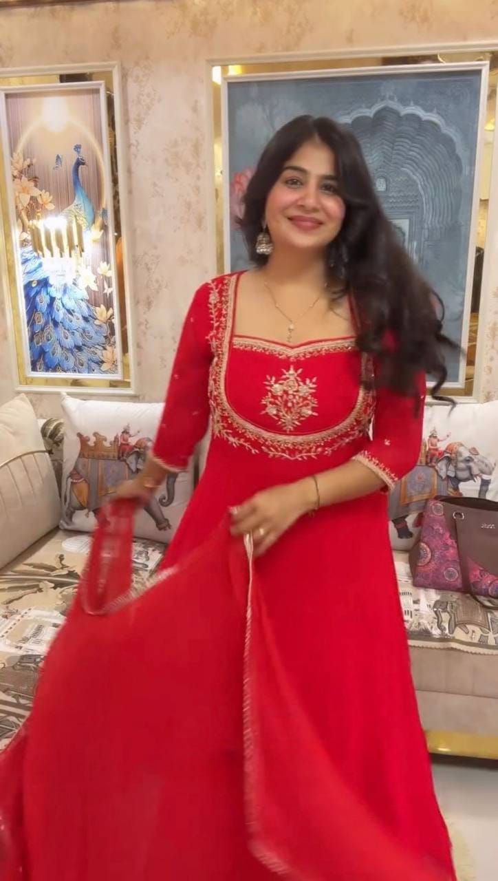 Exclusive Georgette Gown–Pant Set with Elegant Sequence Embroidery-LG-2022  ✨💃 💃✨