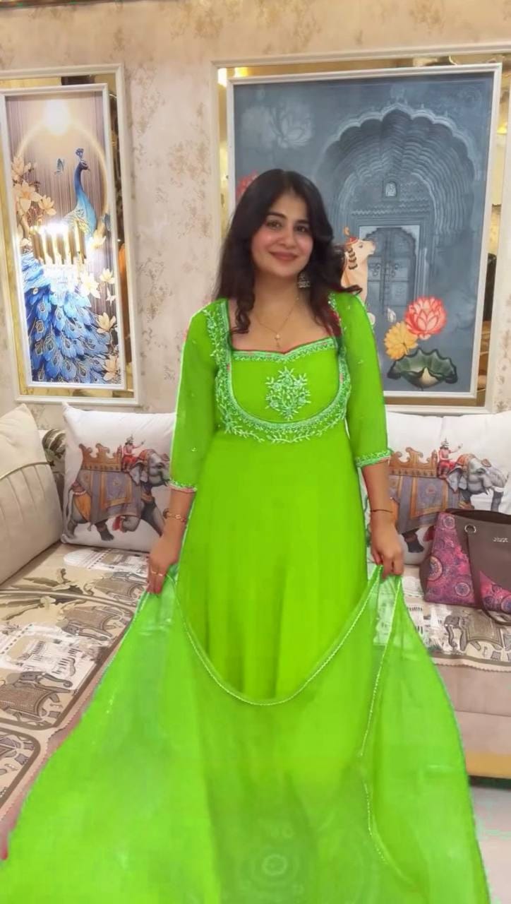 Exclusive Georgette Gown–Pant Set with Elegant Sequence Embroidery-LG-2022  ✨💃 💃✨