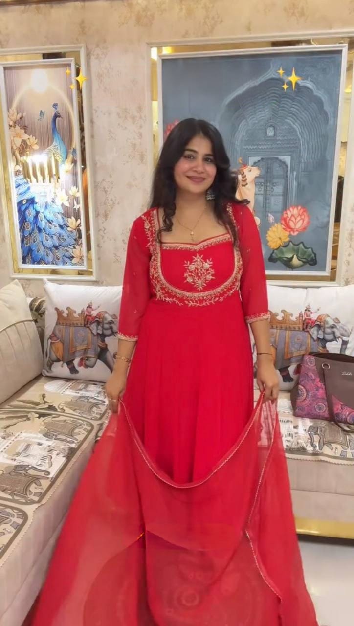 Exclusive Georgette Gown–Pant Set with Elegant Sequence Embroidery-LG-2022  ✨💃 💃✨