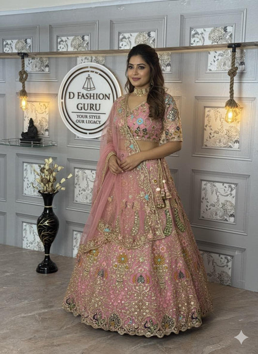Butterfly Net Lehenga Set with Sequins Embroidery – Semi-Stitched, Includes Blouse & Dupatta