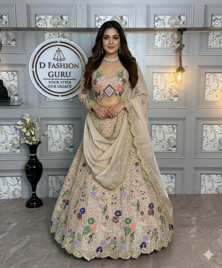 Premium Jimmy Chu Embroidered Sequins Lehenga Choli with Dupatta – Semi-Stitched