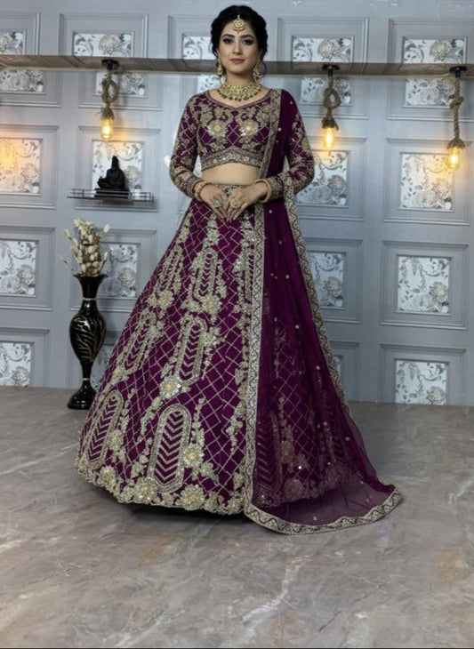 Premium Soft Net Lehenga with Coding Sequins Work & Dupatta