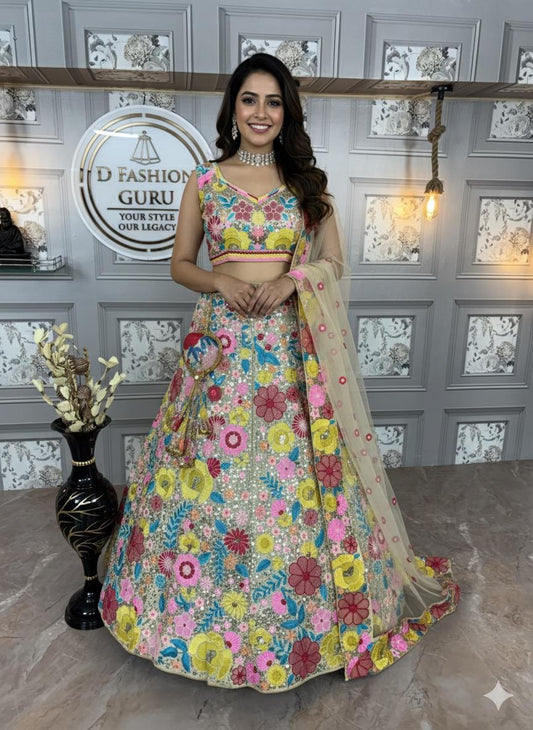 Luxury Bridal/Party Wear Lehenga – Soft Mono Net, Heavy Sequence Embroidery