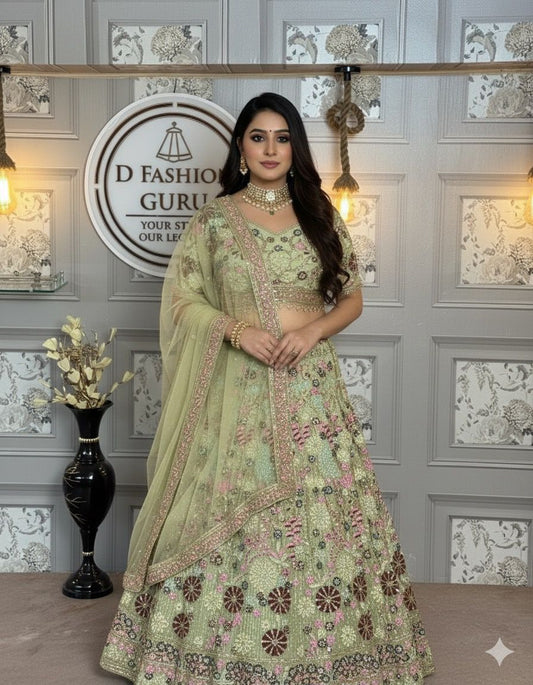 Premium Jimmy Chu Embroidered Sequins Lehenga Choli with Dupatta – Semi-Stitched | 4 Meter Flare | Soft Net Dupatta | Wedding & Party Wear