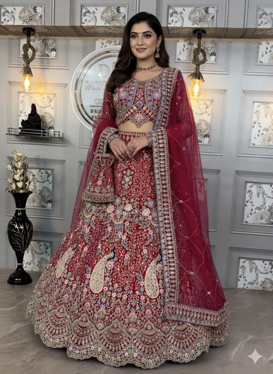 rani colour Semi-Stitched Butterfly Net Lehenga with Coding Sequins Work | Elegant Wedding & Party Wear