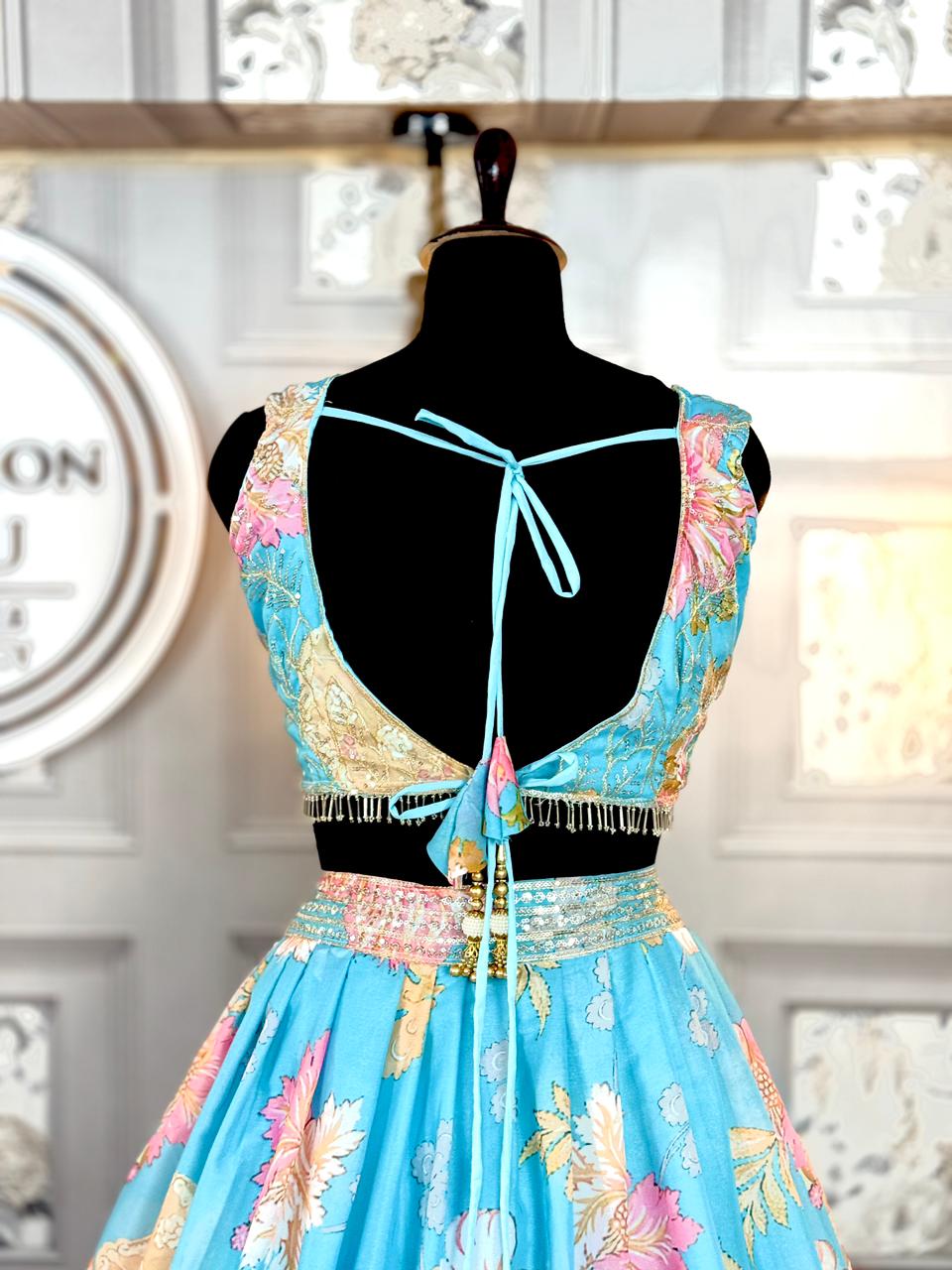 Designer Star Georgette Lehenga with Digital Print & Sequins Embroidery