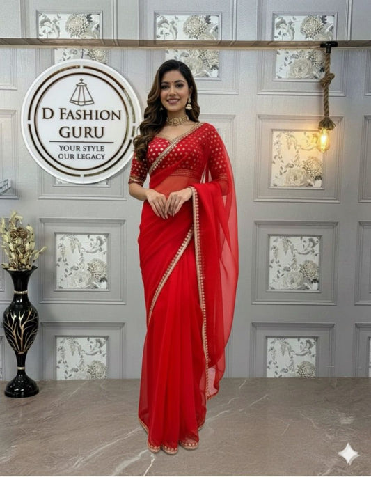 ✨ Elegant Organza Silk Designer Saree with Sequins Detailing