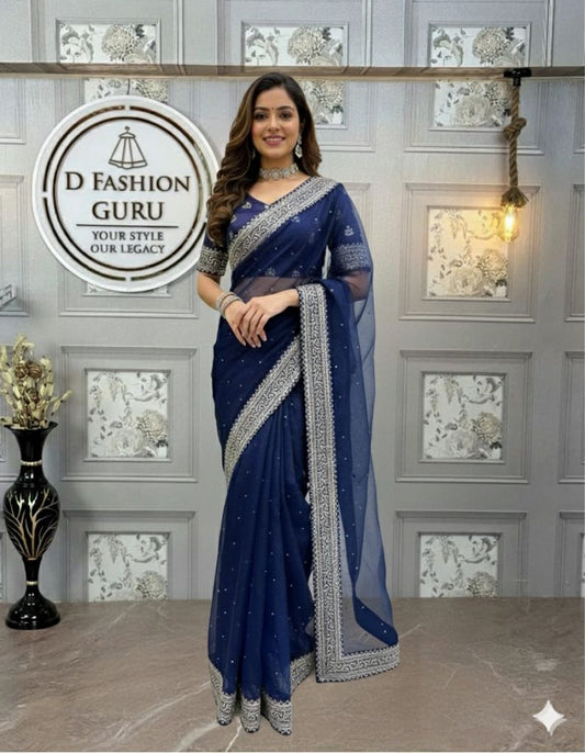 ✨ Topic: Radiant Organza Silk Designer Saree with LCD Diamond Work ✨