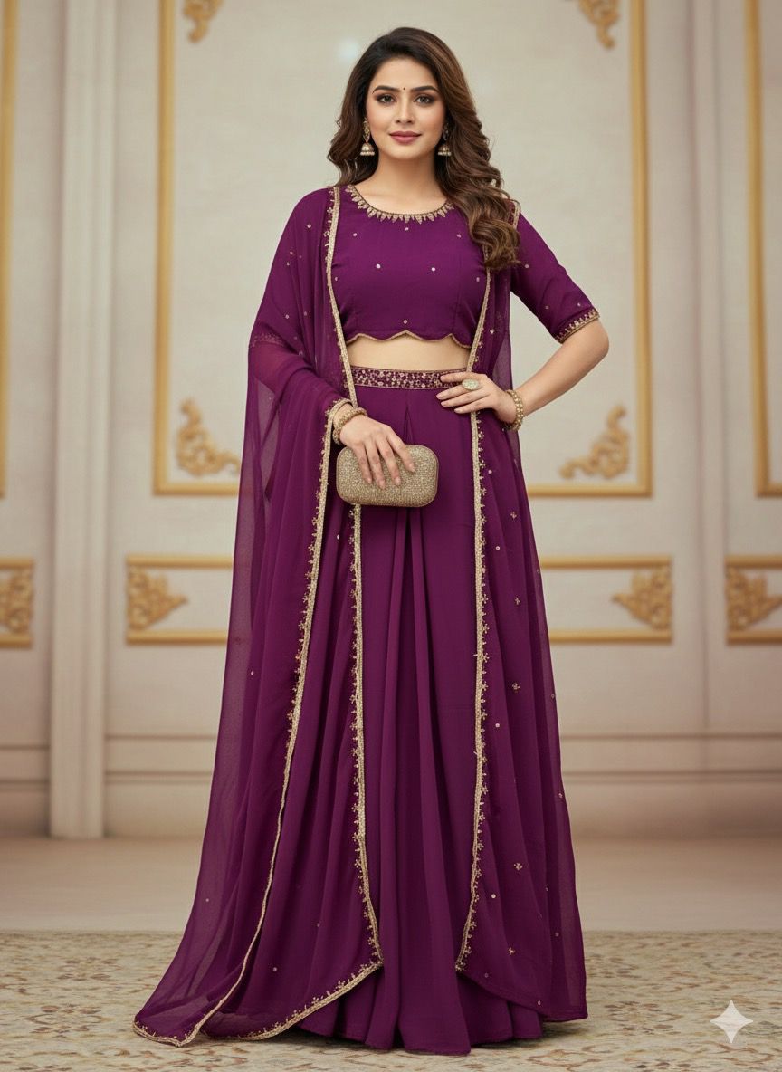 Lehenga • Blouse • Koti • Dupatta – All with Elegant Embroidery Work-ST-1121 .  🥻