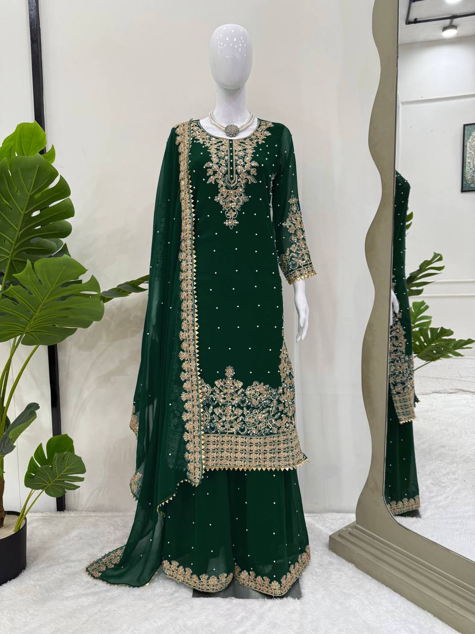 Green colour Festive Collection – Coding Sequin Work Plazo Suit for Women