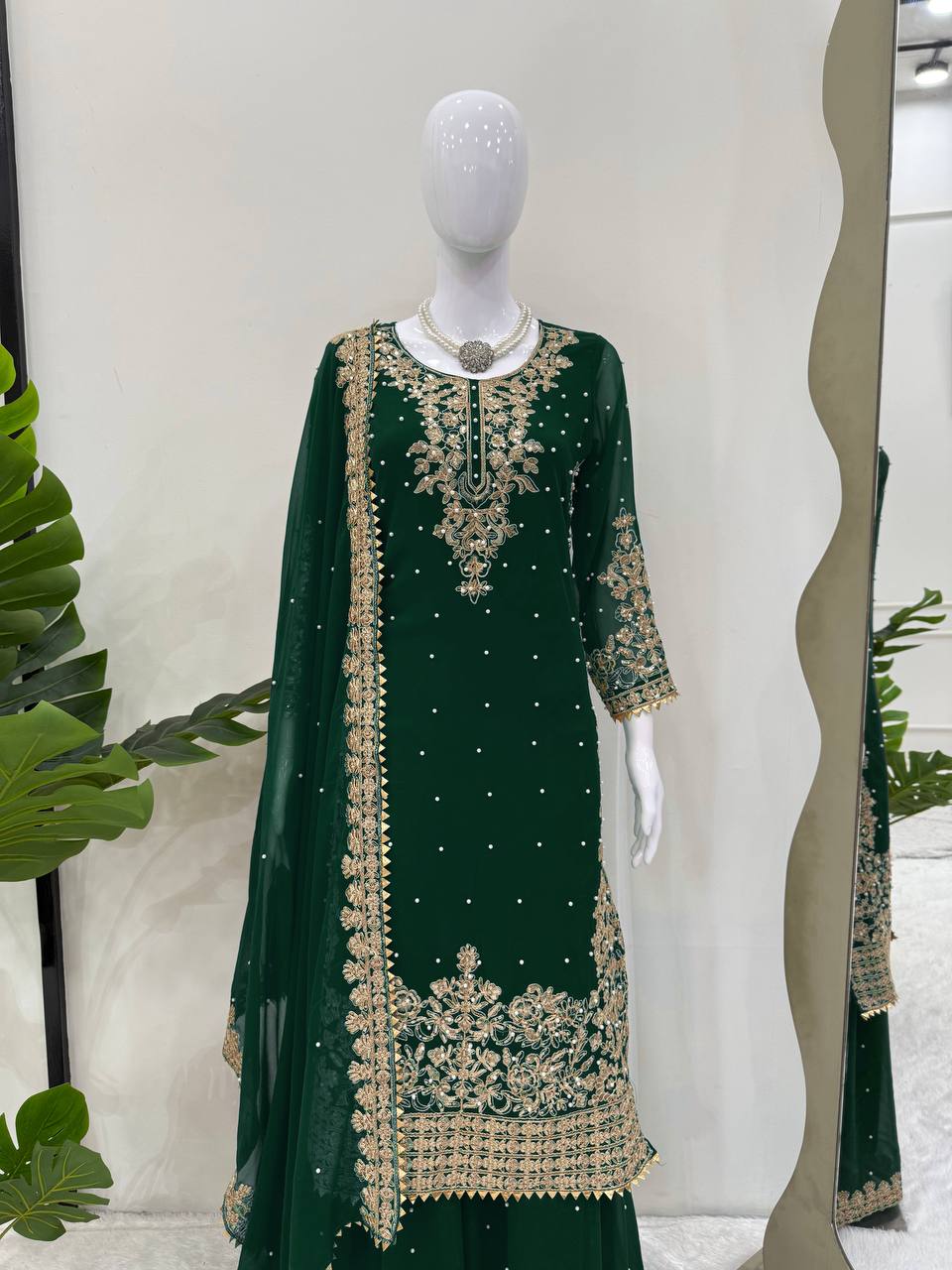 Green colour Festive Collection – Coding Sequin Work Plazo Suit for Women