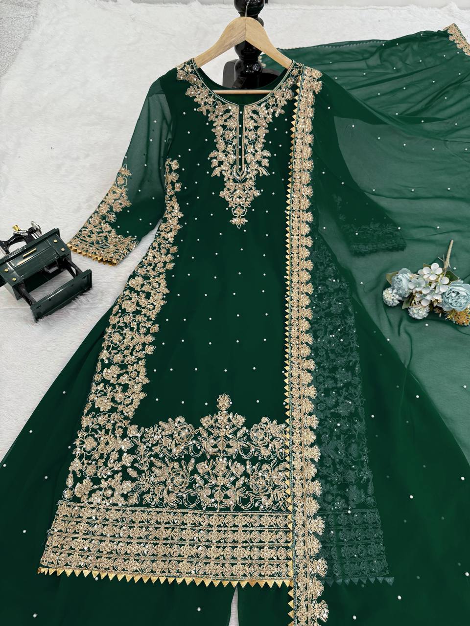 Green colour Festive Collection – Coding Sequin Work Plazo Suit for Women