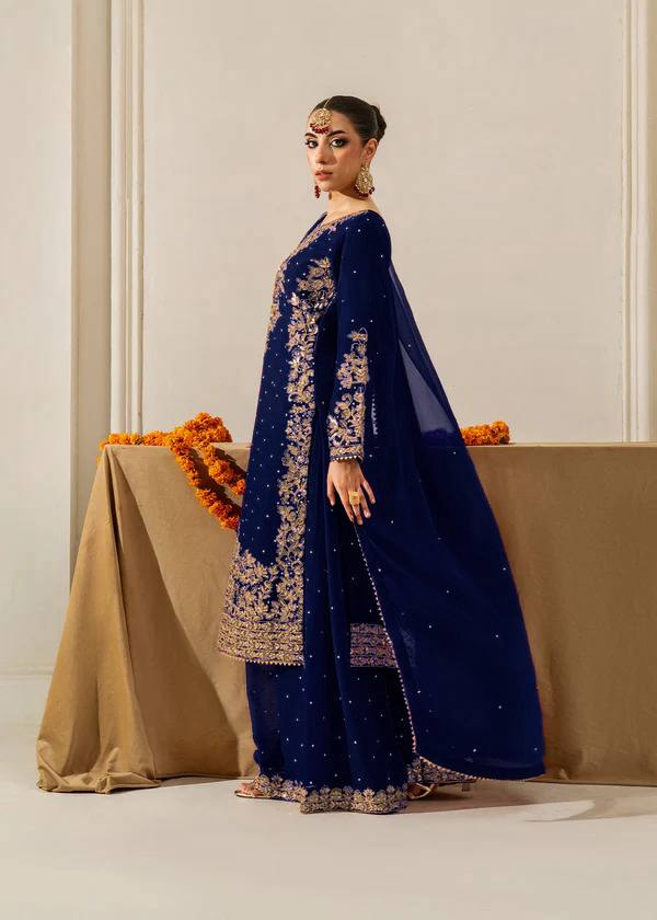 Blue colour Festive Collection – Coding Sequin Work Plazo Suit for Women
