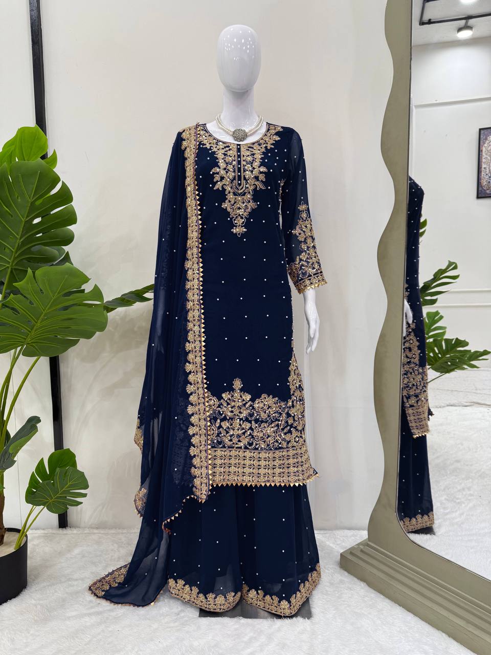 Blue colour Festive Collection – Coding Sequin Work Plazo Suit for Women