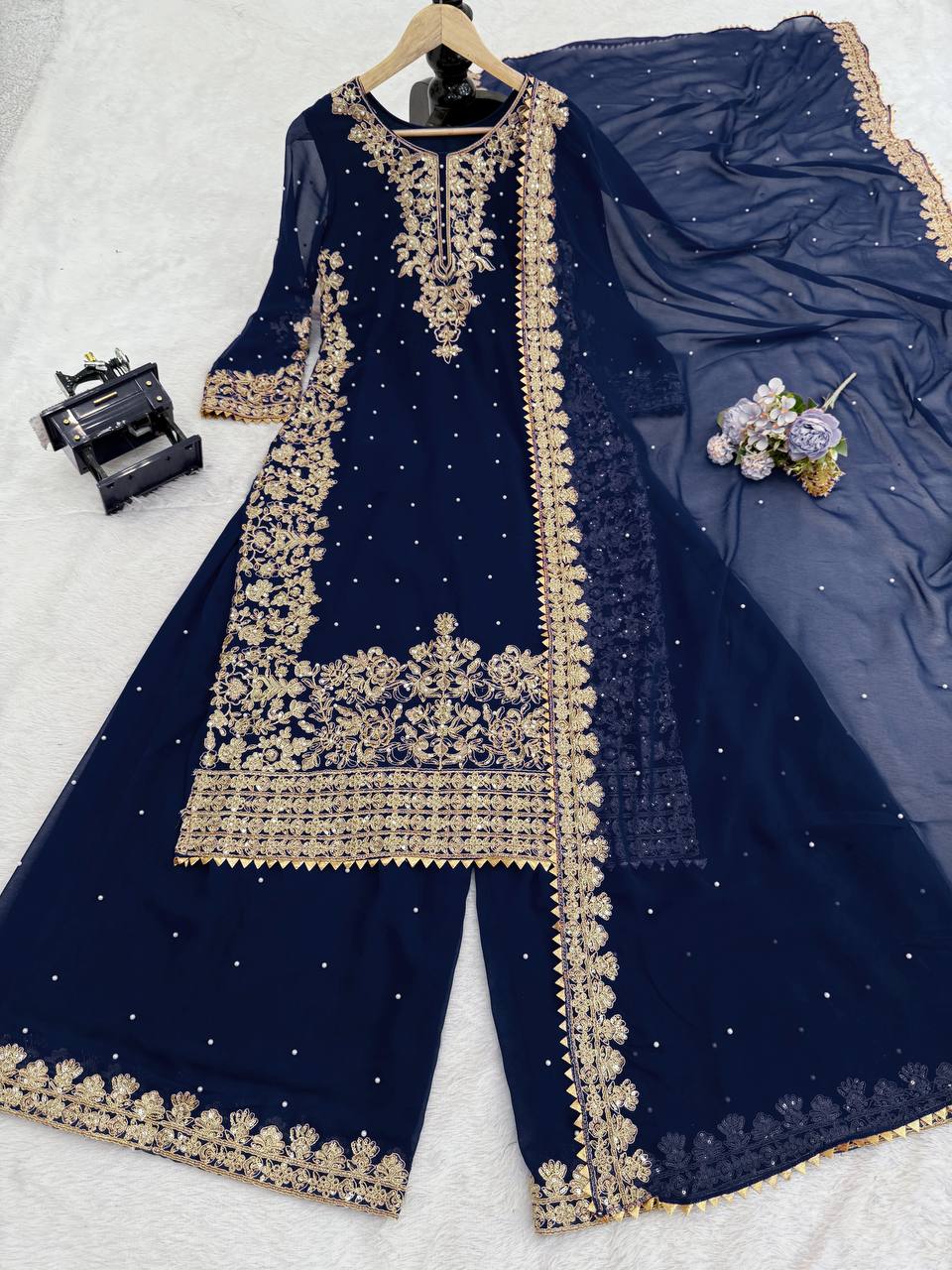 Blue colour Festive Collection – Coding Sequin Work Plazo Suit for Women