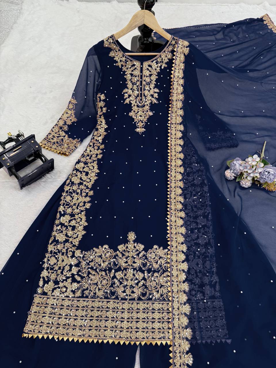 Blue colour Festive Collection – Coding Sequin Work Plazo Suit for Women