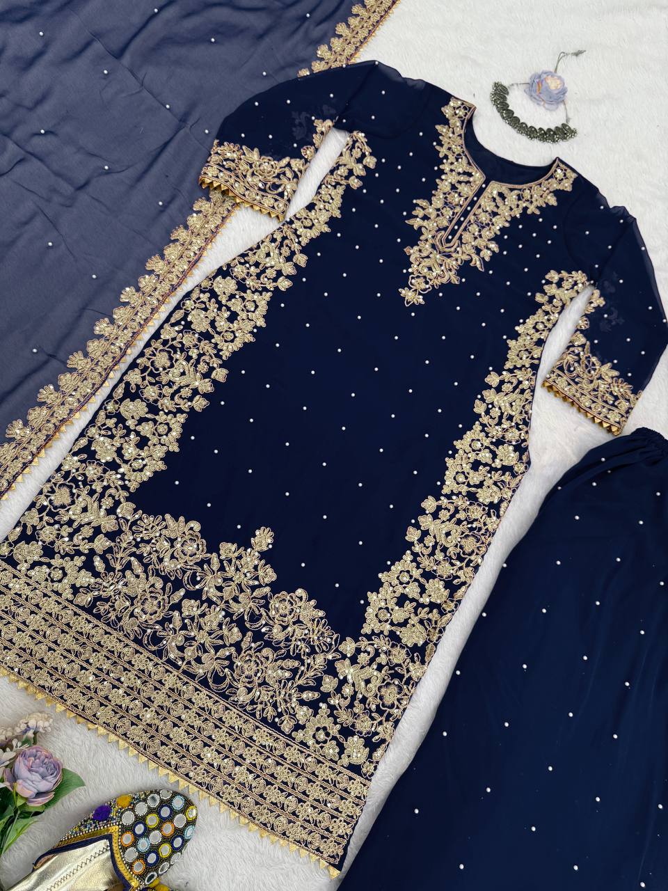 Blue colour Festive Collection – Coding Sequin Work Plazo Suit for Women