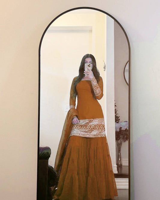 Elegant Faux Georgette Sharara Set with Embroidered Dupatta