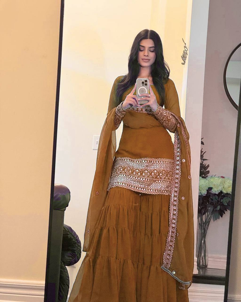 Elegant Faux Georgette Sharara Set with Embroidered Dupatta