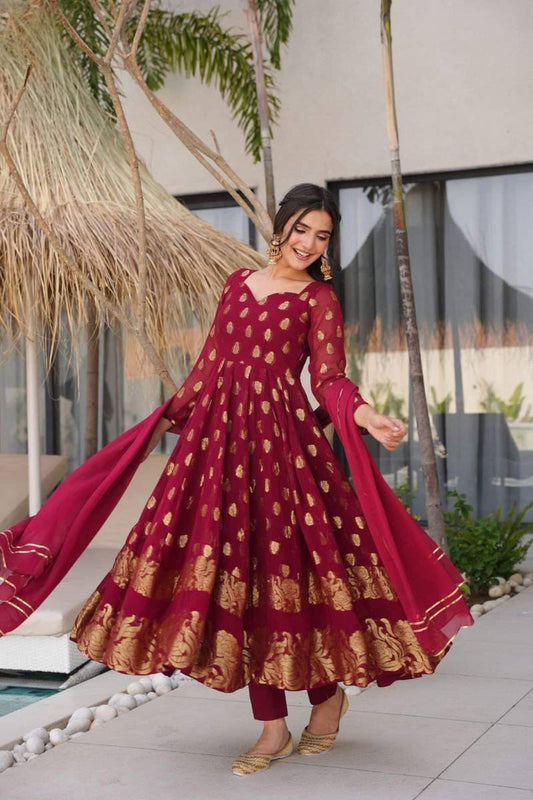 Elegant Jacquard Anarkali Suit with Dupatta