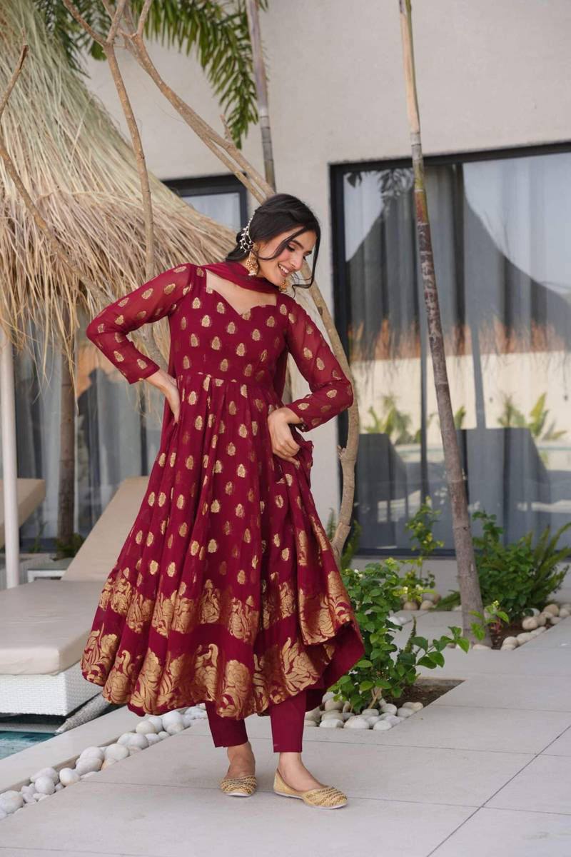 Elegant Jacquard Anarkali Suit with Dupatta