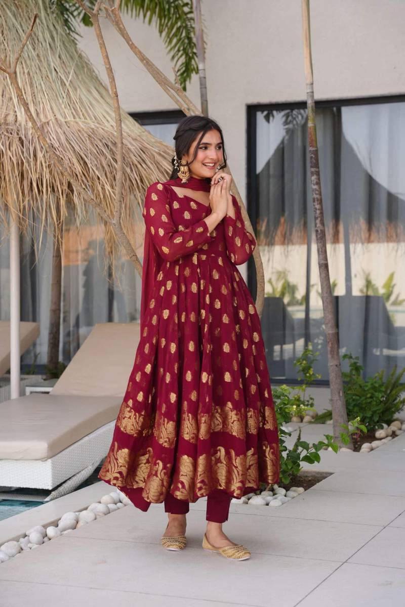 Elegant Jacquard Anarkali Suit with Dupatta